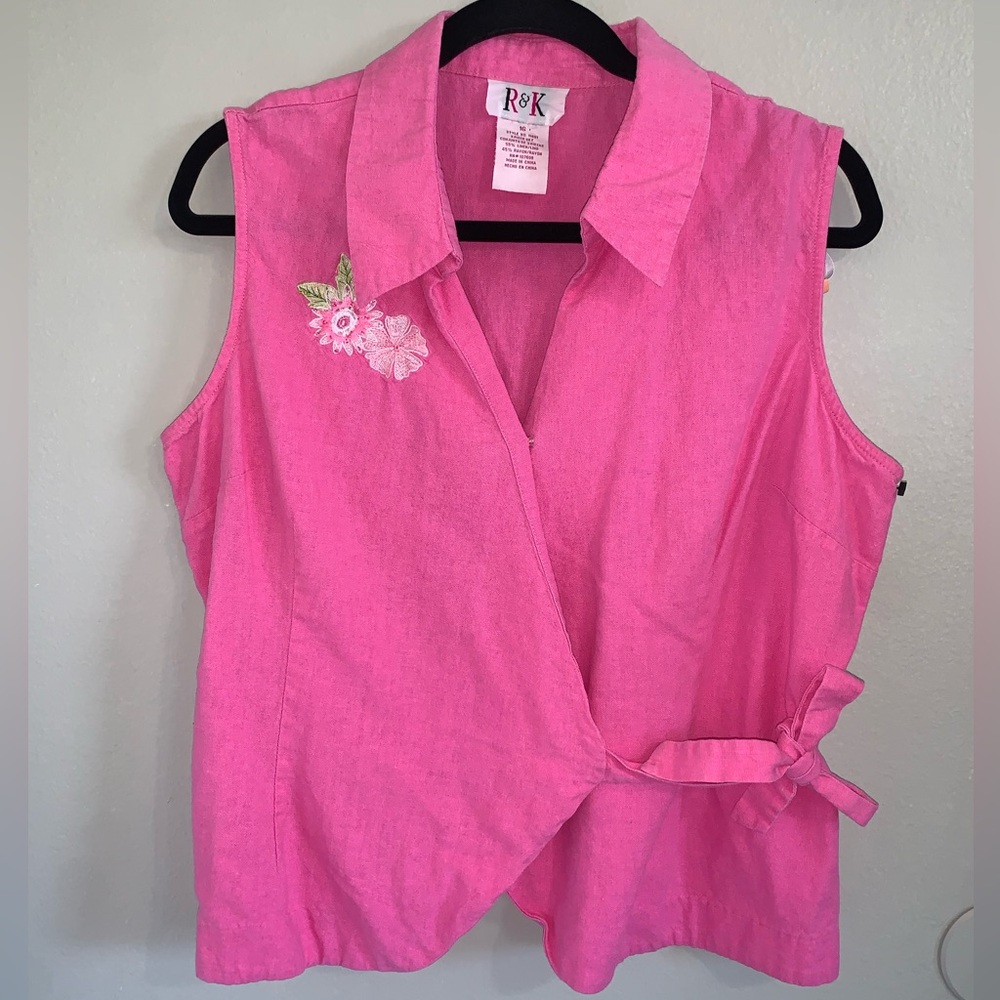R&K pink sleeveless top collar neck Linen size 16 fits like a 14 vintage